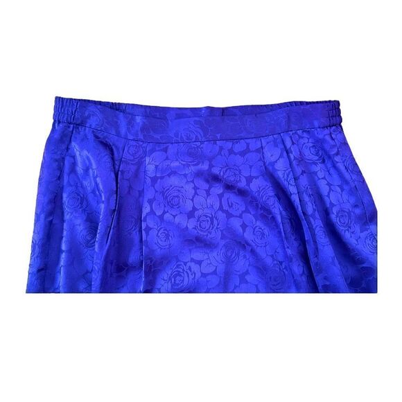 Vintage Silk Pencil Skirt Indigo Purple Lined Rose Zip Elastic Waist Women 4 - Picture 4 of 6